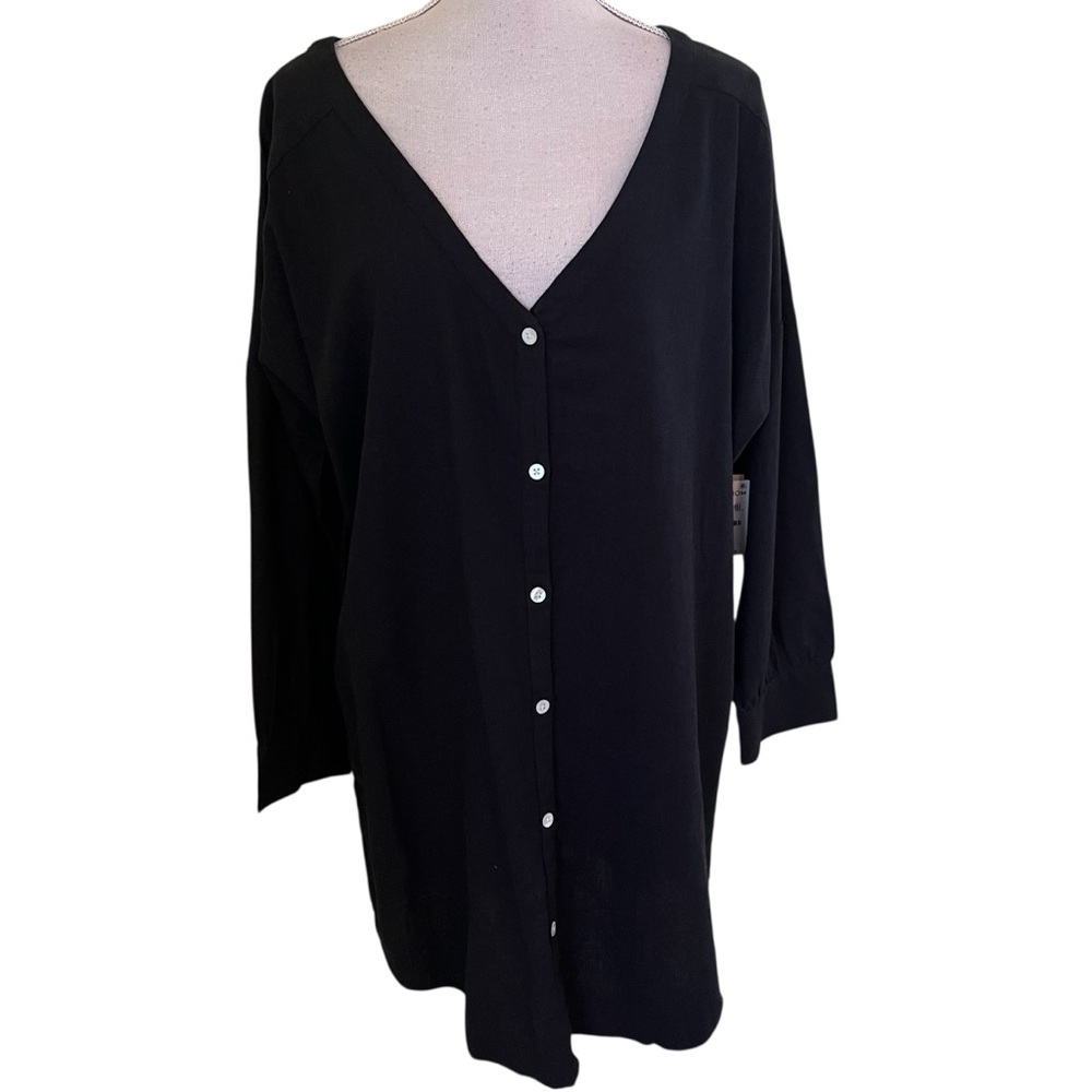 Chelsea28 Black Button-Front V-Neck Swim Coverup
